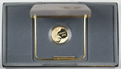 1991-W Mount Rushmore Proof $5 Dollar Gold Commemorative Coin as Issued Cover