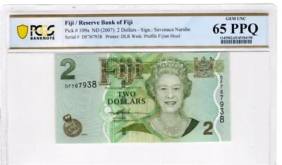 Fiji 2007 2 Dollars PCGS Certified Banknote UNC 65 PPQ Pick 109a - Image 1 of 2