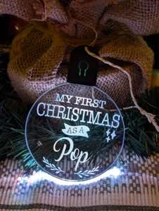 First Christmas as a Pop Personalised Name Bauble LED Light Tree Decoration - Picture 1 of 10
