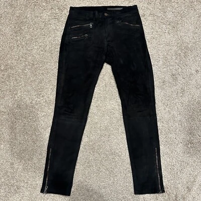 Pantalones para mujer Rag & Bone 29x29 de cuero negro piel de cordero ajustados al tobillo moto tiro bajo Foto 1 de 4