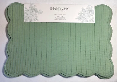SHABBY CHIC PLACEMATS (4) GREEN STRIPE 13 X 19 100% COTTON NWT - Image 1 of 2