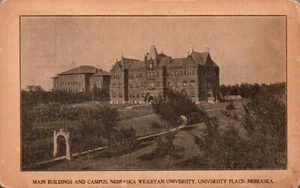 POSTAL PUBLICIDAD EDIFICIO PRINCIPAL Y CAMPUS NEBRASKA LUGAR UNIVERSITARIO WESLEYANO - Imagen 1 de 2
