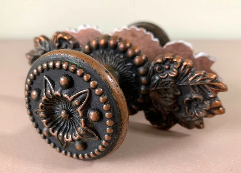 Decorative Ornate Silumin Copper Patina Vintage Door Handle Pull Soviet USSR Cover