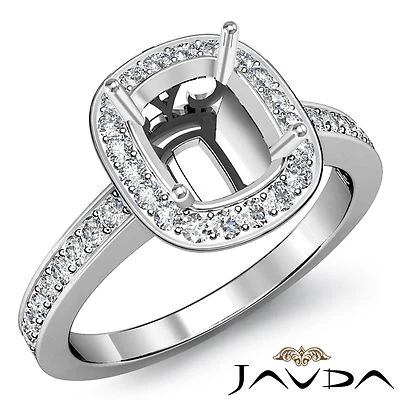 Halo Pave Cushion Cut Semi Mount Diamond Engagement Ring 18k White Gold 0.36Ctw - Image 1 of 4
