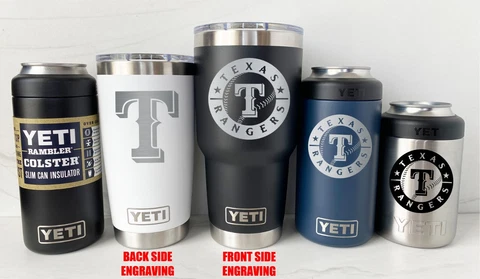 TEXAS RANGERS YETI Laser Engraved Tumblers and Can Colsters, 2-Side Engraving Cover
