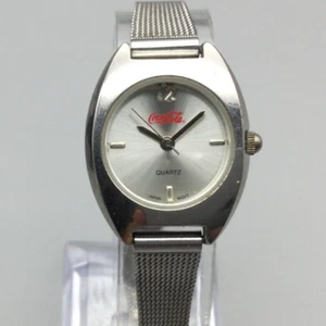 Vintage Coca Cola Watch Women 23mm Silver Tone 2000 Mesh Band New Battery 8.5" - Picture 1 of 17
