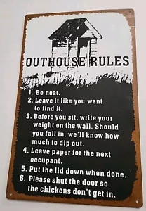 Outhouse Rules divertente omero 12 x 8 pollici metallo insegna latta decorazione arte parete - Foto 1 di 4