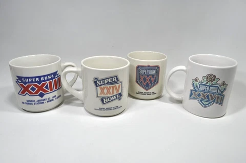 Lot Set of 4 Vintage NFL Superbowl XXIII - XXIV  - XXV - XXVII Coffee Mug Cup Cover
