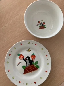 Kindergeschirr / Müsli + Teller /Motiv Maulwurf/Erdbeere - Bild 1 von 2