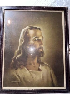 Vintage gerahmte Jesus Litho USA Warner Sahman 1940 Kriebel & Bates 9,5x12 Zoll - Bild 1 von 5