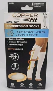 Copper Fit Energy Compression Socks White S/M M5-9, W6-10 NEW - Picture 1 of 1
