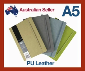 A5 Lined Paper/PU Leather/Elastic/Vintage Diary Notebook/Journal/Hardcover Beige - Picture 1 of 3