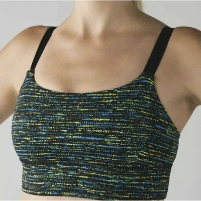 Sutiã esportivo acolchoado Lululemon Both Ways em excelente estado usado azul amarelo preto tamanho 6 - Imagem 1 de 4