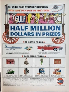 Anuncio impreso Gulf Gasoline 1961 arte de pared efímero decoración medio millón en premios - Imagen 1 de 1
