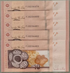 RM10 Nor Shamsiah sign 5 pcs Running Number First Prefix Note FJ 0234479-0234483 - Picture 1 of 2