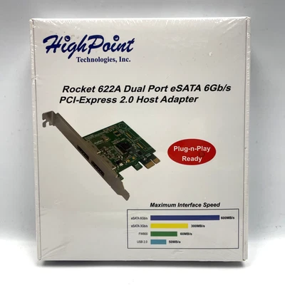 HighPoint Rocket 622A PCIe 2-Port SATA 6Gb/s Controller Card RAID Adapter NEW - Image 1 of 4