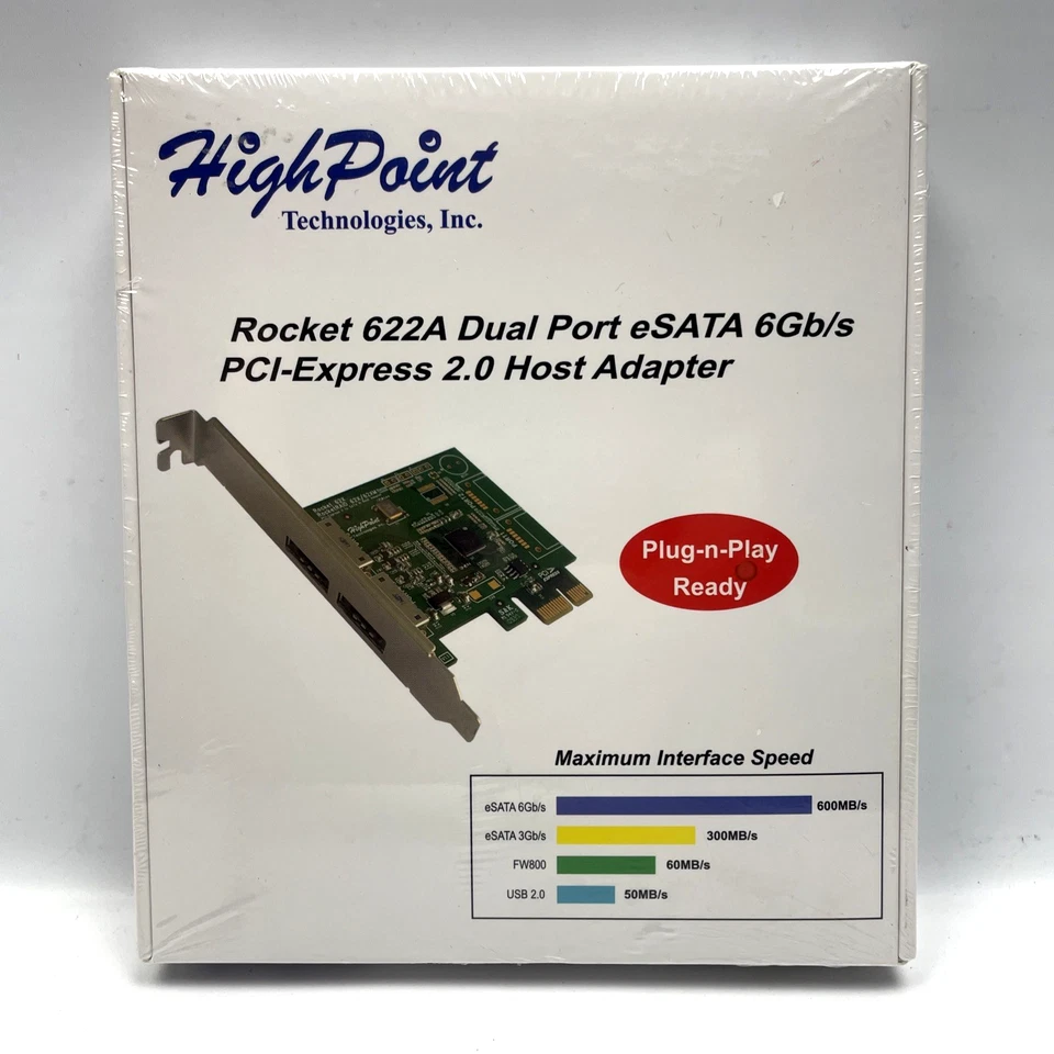 HighPoint Rocket 622A PCIe 2-Port SATA 6Gb/s Controller Card RAID Adapter NEW - Image 1 of 4