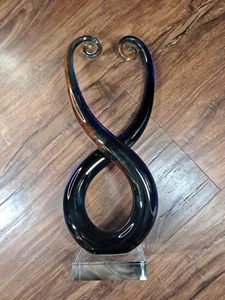 Vintage MCM Murano Art Glass Sculpture Freeform Abstract Black and Orange 12" - Picture 1 of 9