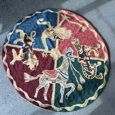Alfombra de lana animal circo o carrusel 50” x 56” león tigre jirafa avestruz LEER Foto 1 de 4