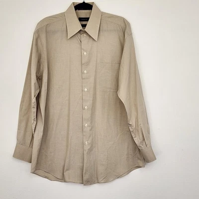 Claiborne Mens Shirt L Wrinkle Free 16 1/2 Neck Beige Mini Check 34/35 Career - Image 1 of 4