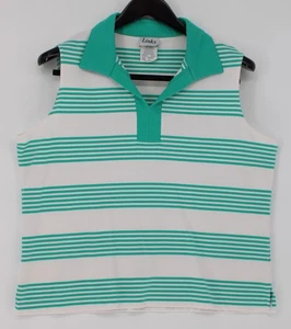 Links Poloshirt Damen XL grün weiß gestreift ärmellos Kragen Golf Top - Bild 1 von 4