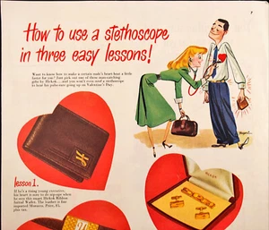 1949 Hickok Clothing Accessories Print Ad Woman Checking Mans Heart Stethoscope - Picture 1 of 7
