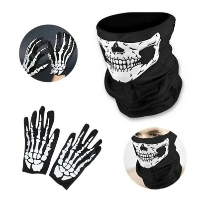 Disfraz de Fiesta Halloween Fantasma Gótico Calavera Esqueleto Hueso Guantes Máscara Cubierta Facial Foto 1 de 2