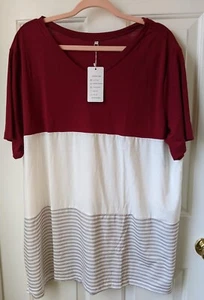 ROSRISS Plus Size Tops for Women V Neck Color Block Loose Shirts Short Sleeve  - Picture 1 of 7