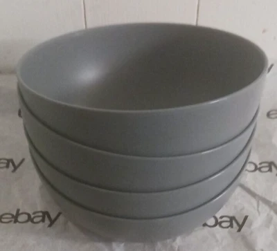new 4 pcs MAINSTAYS Plastic Cereal Salad Bowls, Round, GREY 38 oz - Image 1 of 4