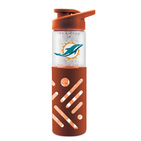 MIAMI DOLPHINS 23 oz GLASS WATER BOTTLE WITH SILICONE SLEEVE (CLOSEOUT) Cover