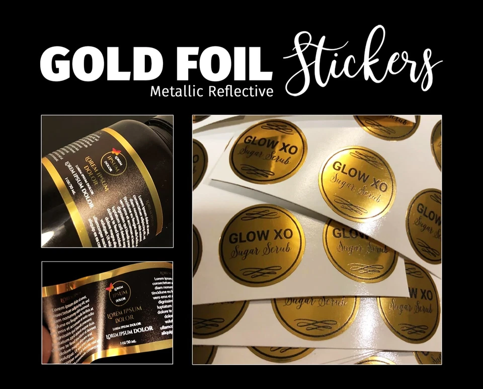 Gold Foil Stickers Smooth Mirror gold  Metallic stickers  Reflective Gold labels - Image 1 of 3