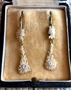 Antique Beautiful Rare Faberge KF 18k Solid Gold 74 Diamonds Ladies Earrings - Picture 1 of 9