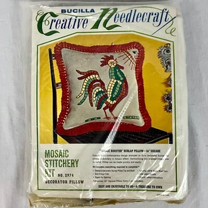 RAR! MCM Bucilla Handarbeit MOSAIKHAHN Stickerei Sackleinen Kissen Set Bauernhof - Bild 1 von 6
