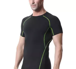 T-shirt uomo manica corta elasticizzata compressione top sportivi da palestra, - Foto 1 di 11