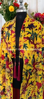 OFMD Amarillo Pájaro Terciopelo Banyan Tela Kimono Original OFMD Break Up Bata Chaqueta Foto 1 de 4