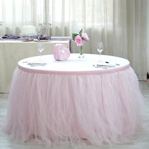 14 ft Blush Multi Layers TULLE TABLE SKIRT Wedding Party Catering Reception - Picture 1 of 8