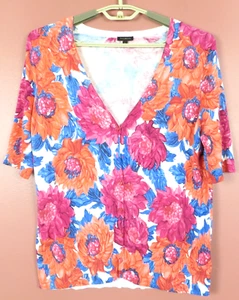 SC001268 TALBOTS Women's Cotton Cardigan Sweater Short Sleeve Floral Multi L - Picture 1 of 8