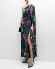 Ungaro Abby Side-Slit One-Shoulder Cape Gown Size 6