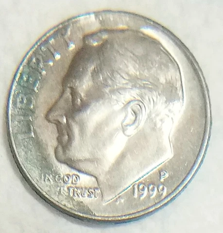 1999-P  ROOSEVELT DIME, NICELY TONED / GREEN TONING - Good Circulated Cover