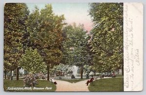 Kalamazoo Michigan Bronson Park People Sitting Fountain 1907 Antique Postcard - Picture 1 of 2
