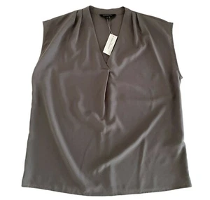 Blusa BANANA REPUBLIC Gris Satinado Plisado Cuello en V Línea A Top Sin Mangas Para Mujer - Imagen 1 de 11