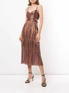 Aidan Mattox Damen mehrfarbig Metallic Streifen hinten offen V-Ausschnitt Midikleid - Bild 1 von 5