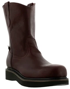 Mens Burgundy Work Boots Steel Toe Real Leather Oil Slip Resistant - Picture 1 of 7