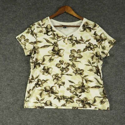 Camisa Pullover Karen Scott Mujer Extra Grande Blanco Algodón Manga Corta Cuello en V Foto 1 de 4