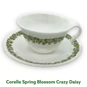 Corelle Crazy Daisy Kaffee Teetasse & Untertasse Set Hakengriff grüne Frühlingsblüte - Bild 1 von 4