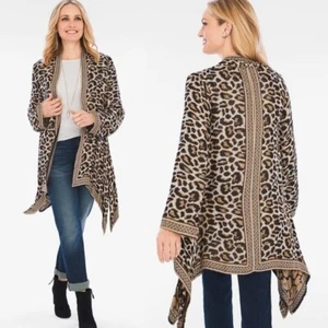 Chico’s Leopard Print Trim-Detail Jacquard Jacket NWT Flaw Size 1 (Medium) - Picture 1 of 13