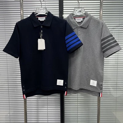 Thom Browne Men/women's Classic Striped Cotton Lapel Collar Short-sleeved Shirt - Image 1 of 4