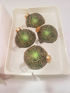 Sparkling Creations Ornaments Dark Green/Gold Glitter Pattern 4 Pack Vintage - Picture 1 of 5