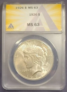 Dólar de plata P Peace 1926 - ANACS MS63 Peace $1 graduado MS63 sin circular - Imagen 1 de 11