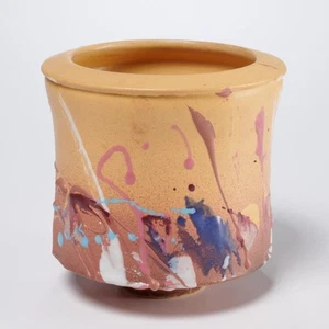 Studiokeramik Beleg verziert Keramik Fuß Vase Gefäß Künstler signiert 4,25"h - Bild 1 von 5